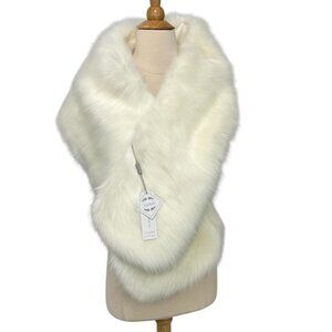 Tulip Bridal NWT Faux Fur Wrap Stole Ivory 12"W x 65"L Winter Wedding Size S